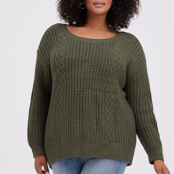 Torrid Cable Sweater Tie Back Sweater in Green NWT - Picture 2 of 6